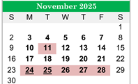 District School Academic Calendar for Jefferson County High School for November 2025