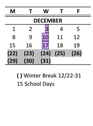 District School Academic Calendar for Carriage Crest Elementary School for December 2025