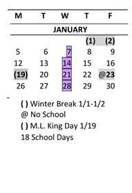 District School Academic Calendar for Carriage Crest Elementary School for January 2026
