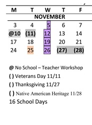 District School Academic Calendar for Carriage Crest Elementary School for November 2025