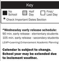 District School Academic Calendar Legend for Emily Dickinson Elementary