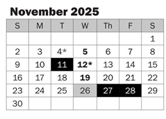 District School Academic Calendar for Emily Dickinson Elementary for November 2025