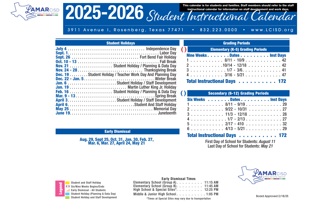 District School Academic Calendar Key for Bowie Elementary