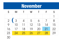 District School Academic Calendar for Bowie Elementary for November 2025