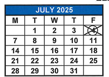 District School Academic Calendar for M. A. Milam K-8 Center for July 2025