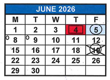 District School Academic Calendar for M. A. Milam K-8 Center for June 2026