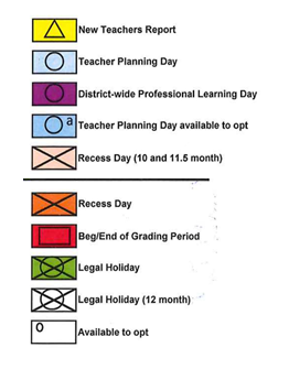 District School Academic Calendar Legend for M. A. Milam K-8 Center