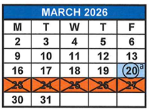 District School Academic Calendar for M. A. Milam K-8 Center for March 2026