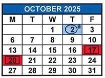 District School Academic Calendar for M. A. Milam K-8 Center for October 2025