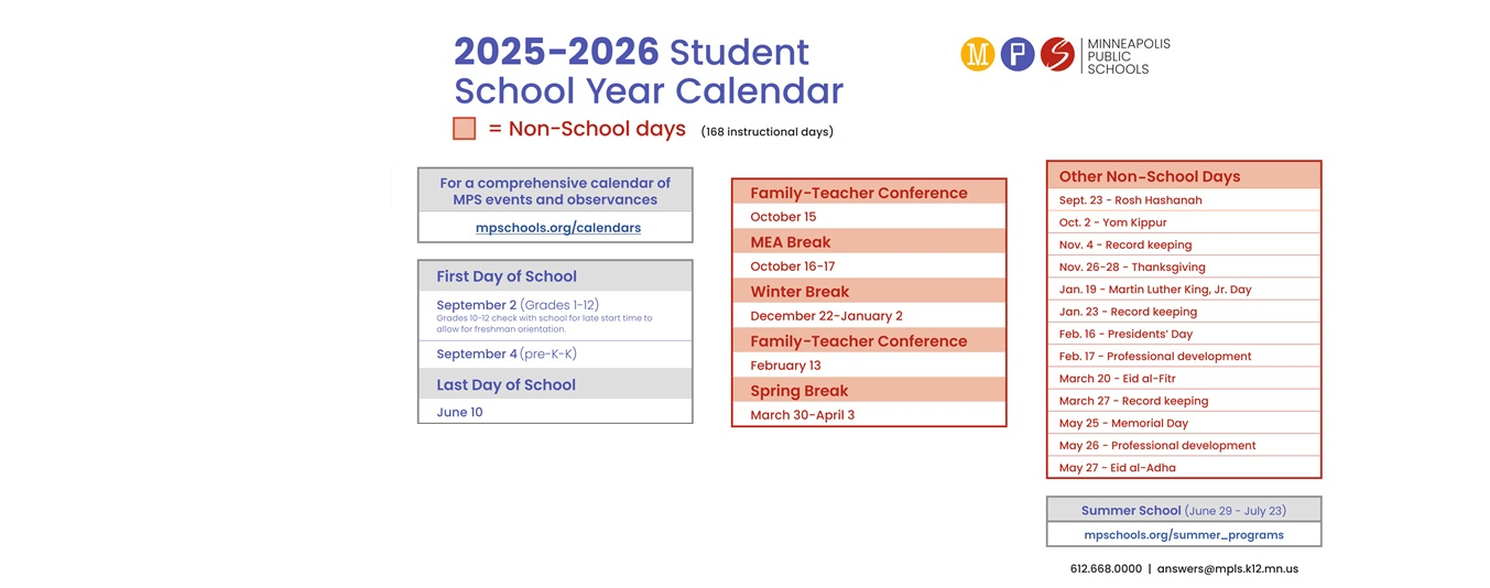 District School Academic Calendar Key for Minneapolis On Line Learning