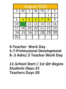 District School Academic Calendar for Robert E Lee Intermediate Elementary School for August 2025