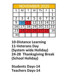 District School Academic Calendar for Robert E Lee Intermediate Elementary School for November 2025