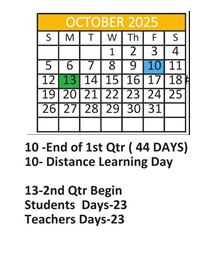 District School Academic Calendar for Robert E Lee Intermediate Elementary School for October 2025