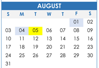 District School Academic Calendar for Pintlala Elementary School for August 2025