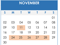 District School Academic Calendar for Pintlala Elementary School for November 2025
