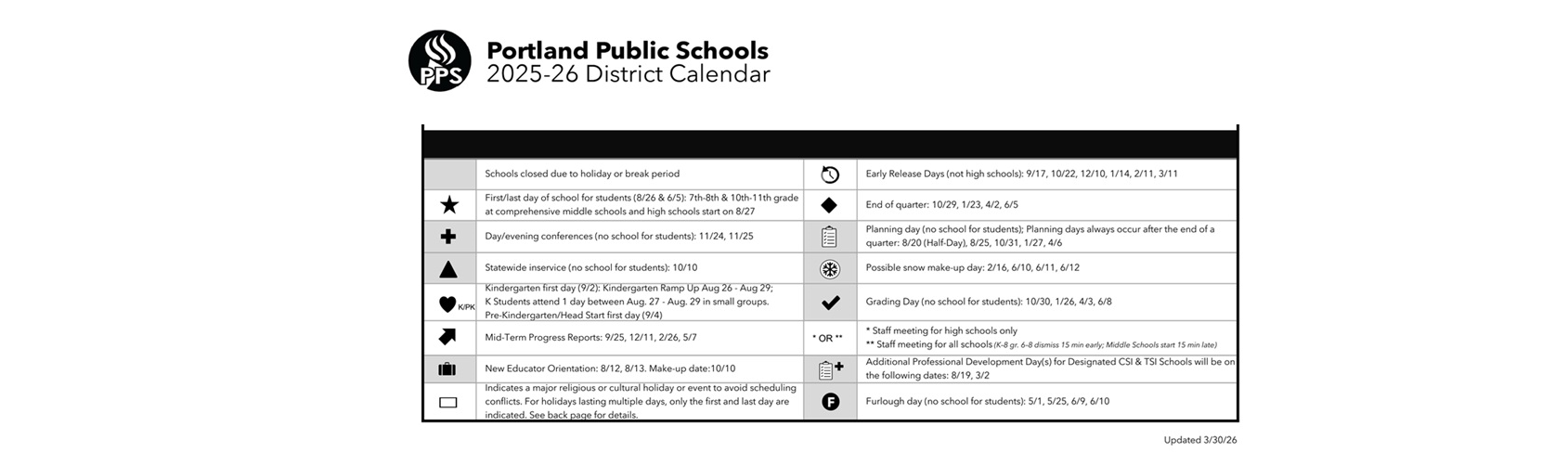 District School Academic Calendar Key for Lane Middle School