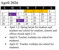 District School Academic Calendar for Rosa Parks Elementary for April 2026