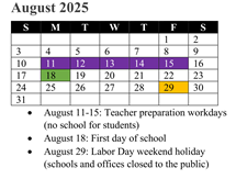 District School Academic Calendar for Rosa Parks Elementary for August 2025