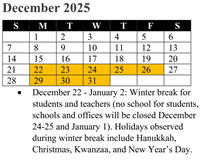 District School Academic Calendar for Rosa Parks Elementary for December 2025