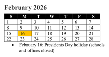 District School Academic Calendar for Rosa Parks Elementary for February 2026