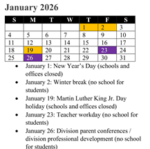 District School Academic Calendar for Rosa Parks Elementary for January 2026
