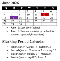 District School Academic Calendar for Rosa Parks Elementary for June 2026