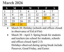 District School Academic Calendar for Rosa Parks Elementary for March 2026