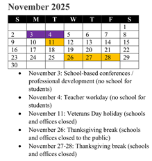 District School Academic Calendar for Rosa Parks Elementary for November 2025