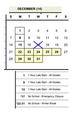 District School Academic Calendar for Quest for December 2025