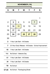 District School Academic Calendar for Quest for November 2025