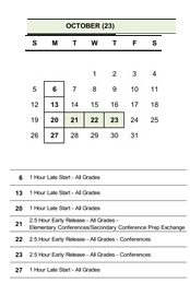 District School Academic Calendar for Quest for October 2025