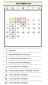 District School Academic Calendar for Quest for September 2025