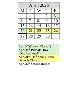 District School Academic Calendar for James Caldwell for April 2026