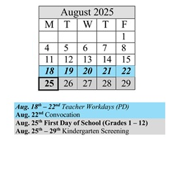 District School Academic Calendar for James Caldwell for August 2025