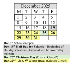 District School Academic Calendar for James Caldwell for December 2025