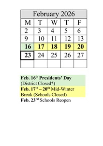 District School Academic Calendar for James Caldwell for February 2026