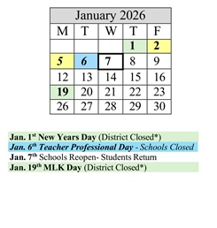 District School Academic Calendar for James Caldwell for January 2026