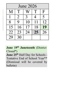 District School Academic Calendar for James Caldwell for June 2026