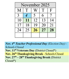 District School Academic Calendar for James Caldwell for November 2025