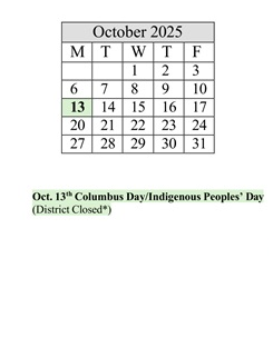 District School Academic Calendar for James Caldwell for October 2025