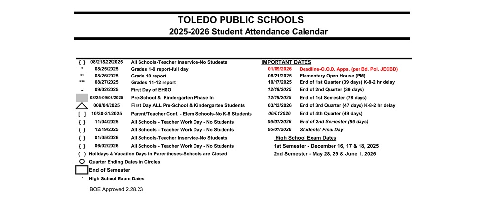 District School Academic Calendar Key for Bowsher High School