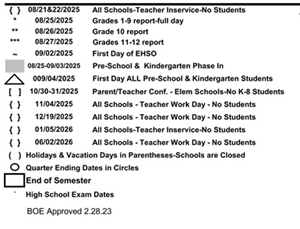 District School Academic Calendar Legend for Bowsher High School
