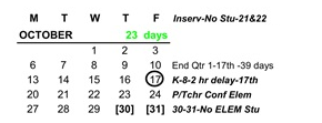 District School Academic Calendar for Bowsher High School for October 2025
