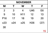 District School Academic Calendar for Kennedy (john F.) Elementary for November 2026