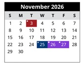 District School Academic Calendar for Erie Island Elementary School for November 2026