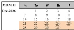 District School Academic Calendar for Lum (donald D.) Elementary for December 2026