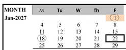 District School Academic Calendar for Lum (donald D.) Elementary for January 2027