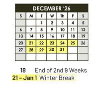 District School Academic Calendar for Sacramento Elem for December 2026