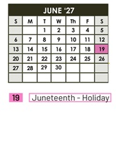 District School Academic Calendar for Sacramento Elem for June 2027
