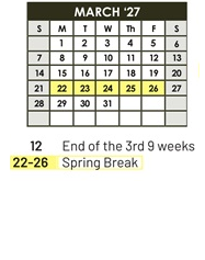 District School Academic Calendar for Sacramento Elem for March 2027
